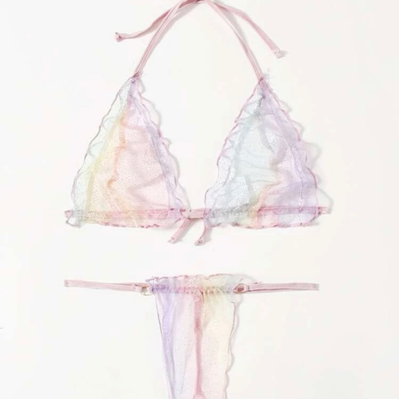 SEXY Ombre Sheer Mesh Lettuce Trim Lingerie Set *NEW* - Picture 4 of 5